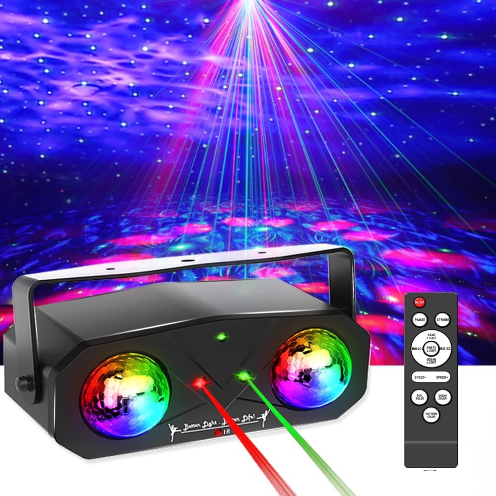 Party Lights Starry Sky Projector Ocean Wave Projector 3 in 1, DJ Dicso Ball Home Light with Remote
