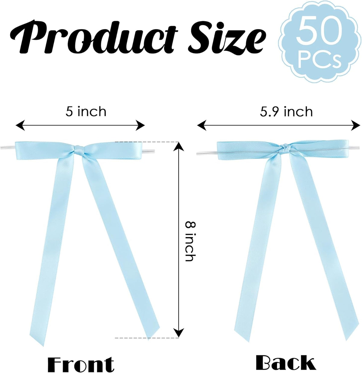 50 PCs Blue Bow 5 Inch Long Tail Bows for Gift Wrapping, Easter Bow Party Decorations, Twist Tie