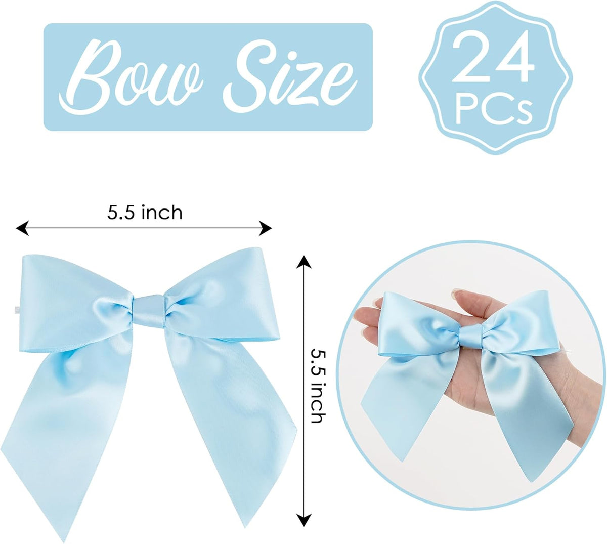 AIMUDI Baby Blue Satin Bows 5.5" Bows for Gift Wrapping Satin Twist Tie Bows Premade Ribbon Bows