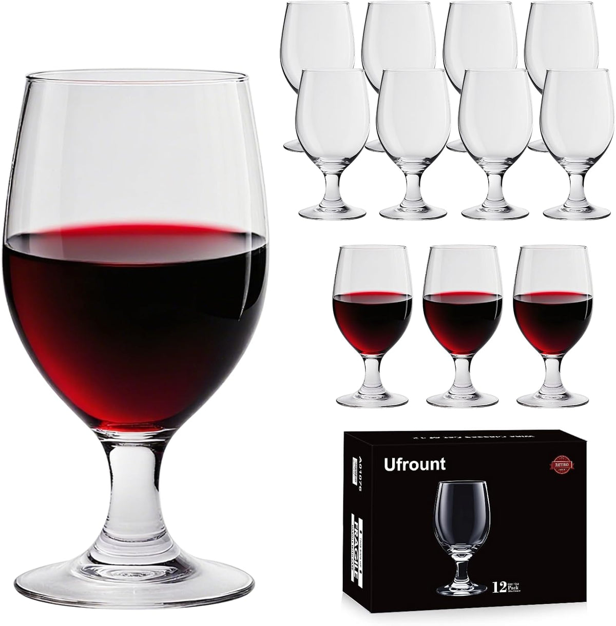 13 OZ Red&White Wine Glasses,Clear Water Goblets Set of 12,Multi-purpose Water Goblet Glasses