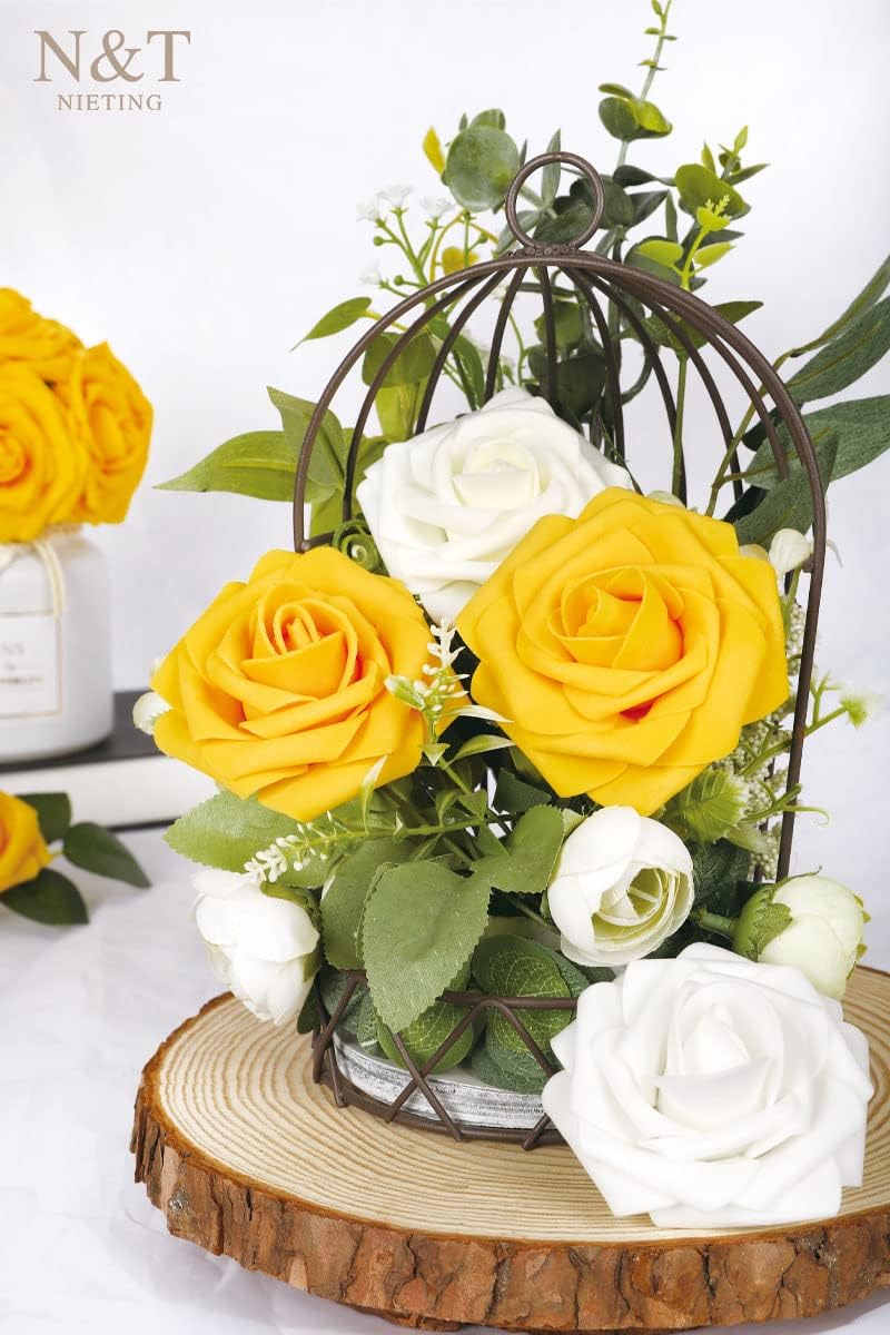 N&T NIETING Artificial Flowers, 50Pcs Fake Flowers Roses Perfect for DIY Wedding Bouquets