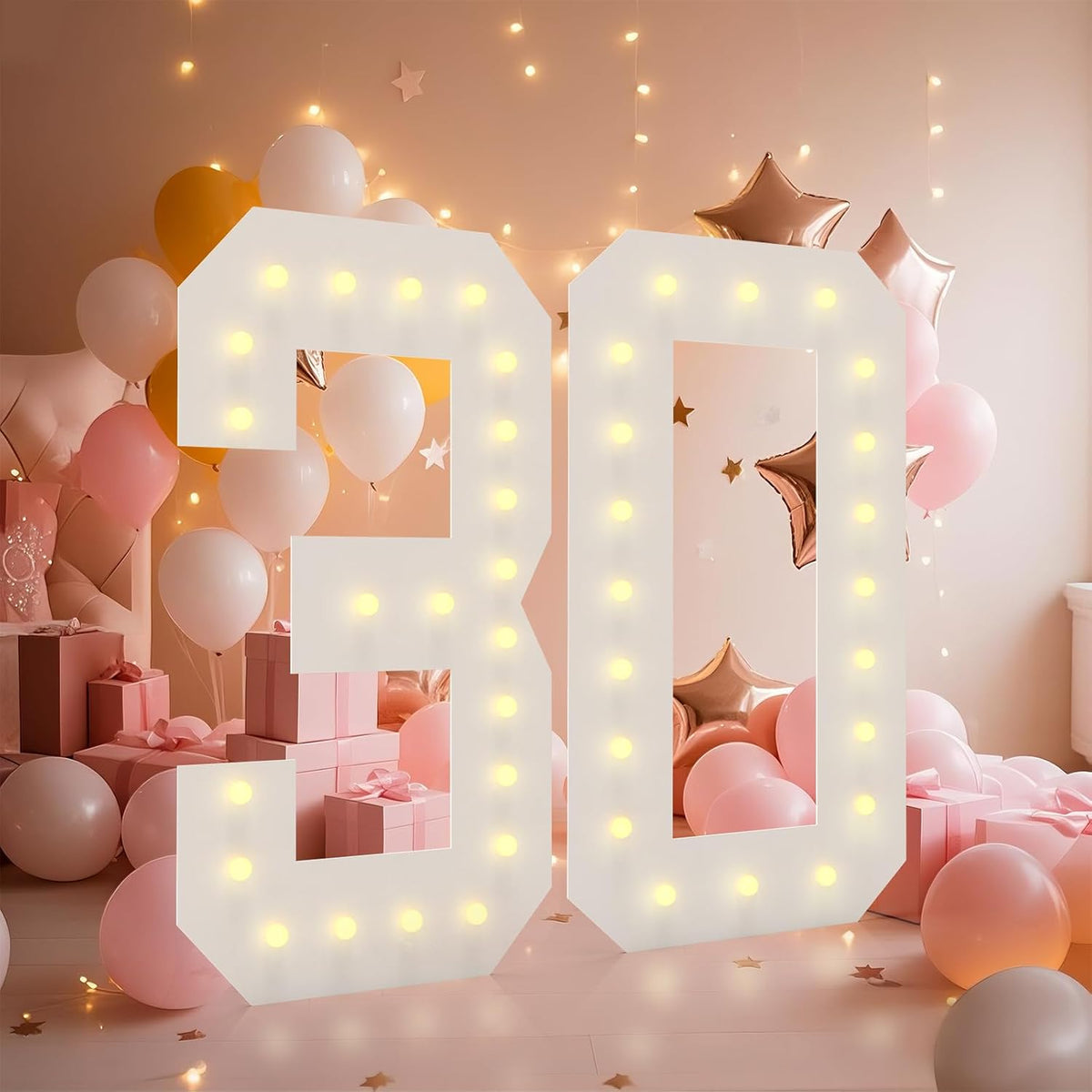 LOBOOM 4FT Light Up Numbers, Marquee Numbers 4 Feet Tall Giant Number 30 Mosaic Big Number Sign for