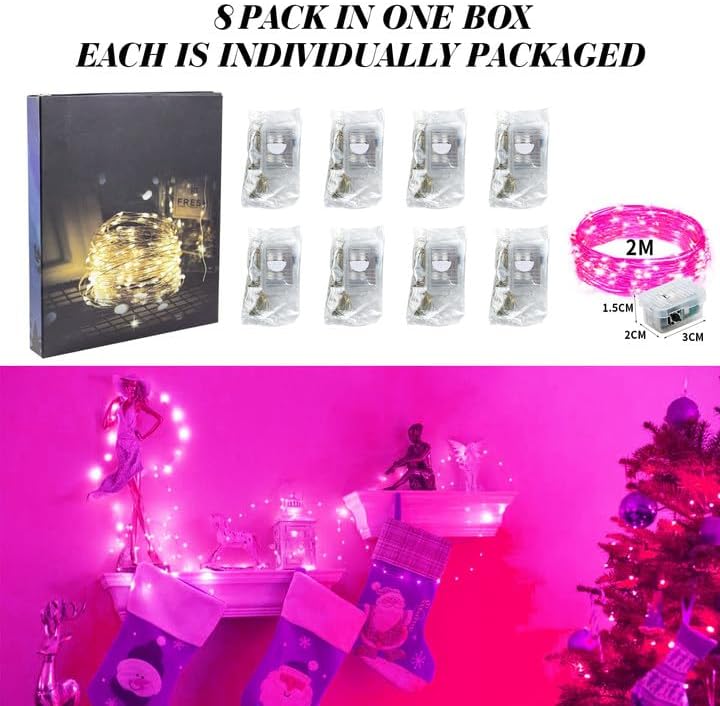 ZGWJ 8 Pack Fairy Lights Battery Operated, 7ft 20 Mini LED Fairy String Lights Silver Wire 3 Modes