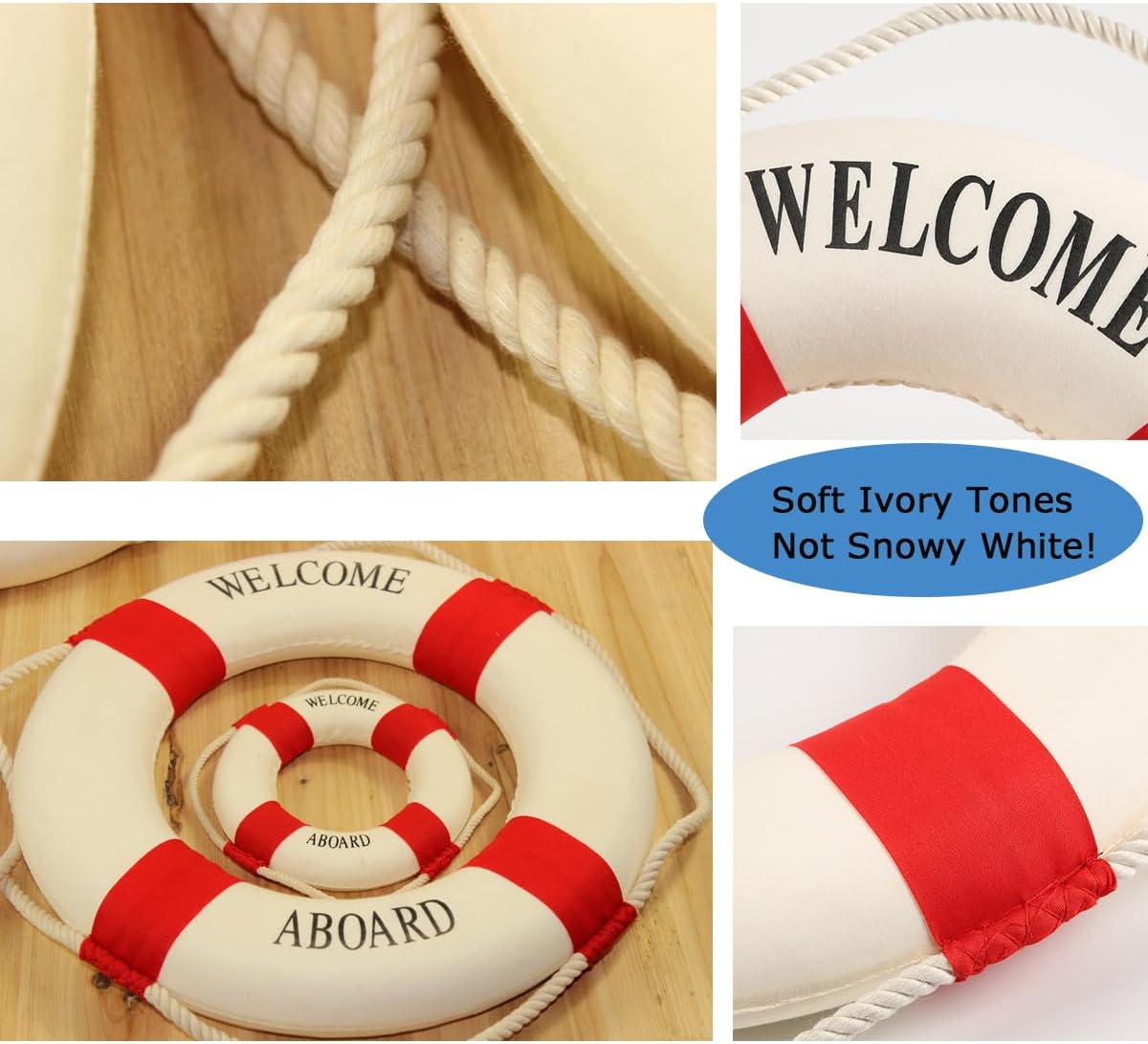 MorroMorn Lifebuoy Wall Hanging Decor - Welcome Aboard Mediterranean Style Home Decoration (Red