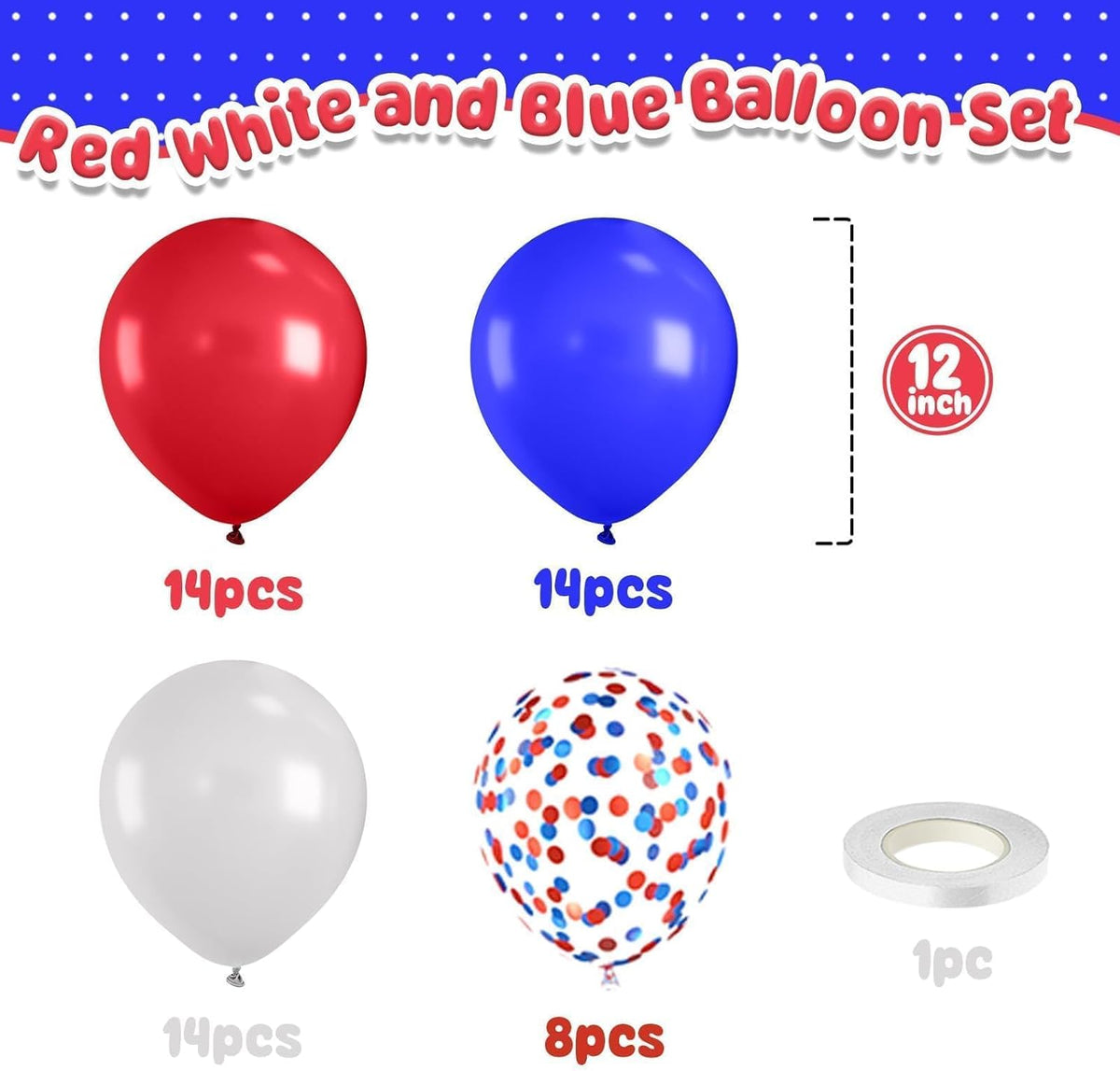 Red White Blue Balloons,50 Pcs 12 Inch Red Blue White Confetti Latex 4th of July Patriotic Nautical