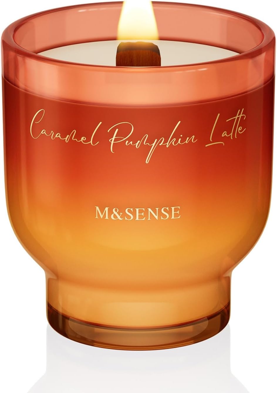 M&SENSE 9.88oz Natural Soy Wax Jar Candle with Wooden Wick | Caramel Pumpkin Latte Scent | 55-Hour