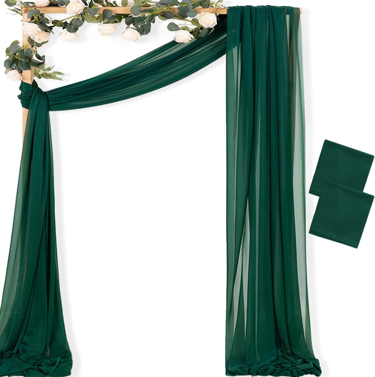 MLMC Emerald Green Wedding Arch Draping Fabric 2 Panels 29" x 20 FT Extra Long Gauze Drapes Sheer