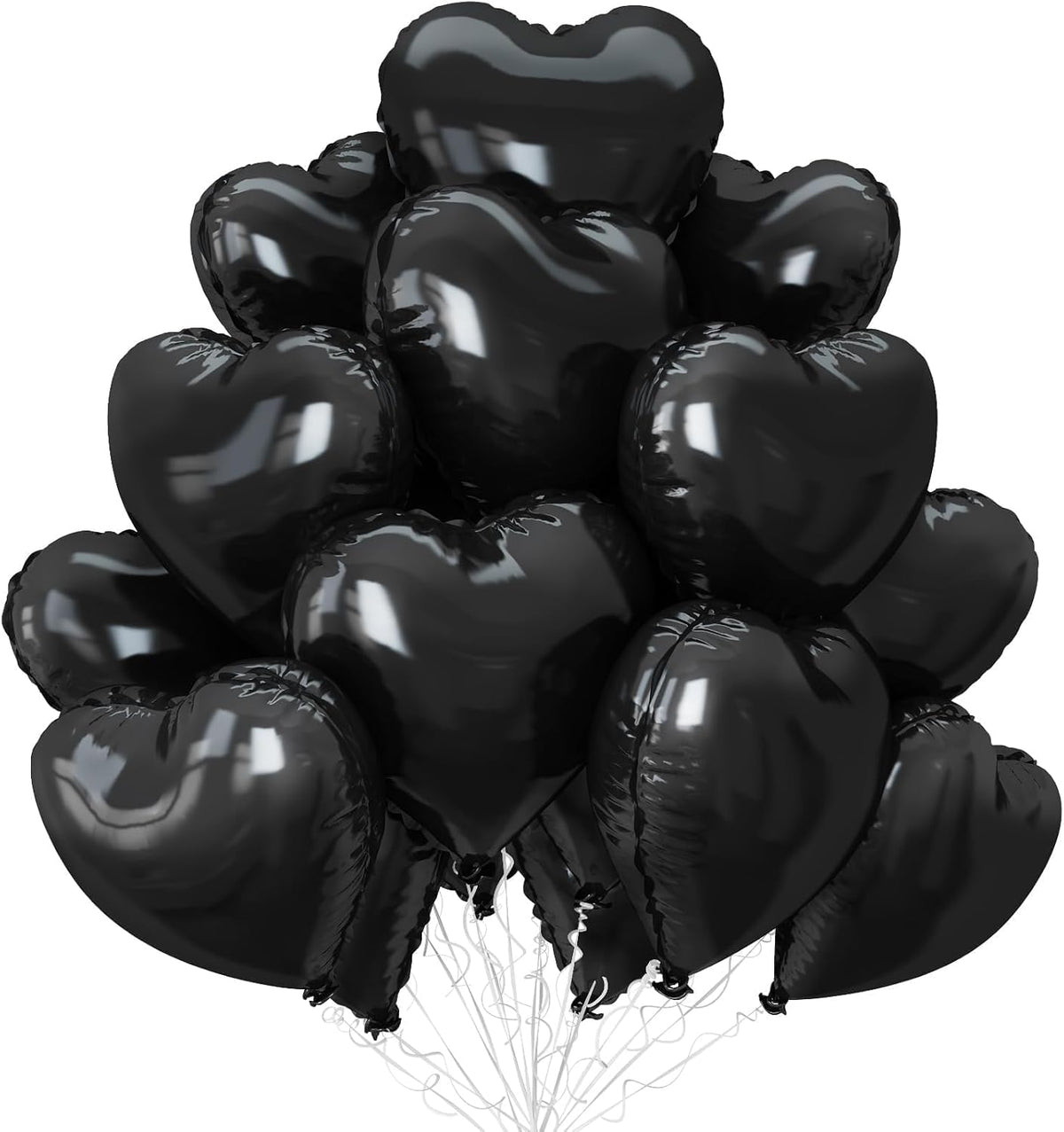 Black Heart Balloons,12Pcs 18 Inch Black Foil Love Heart Shaped Balloons for Valentines Day
