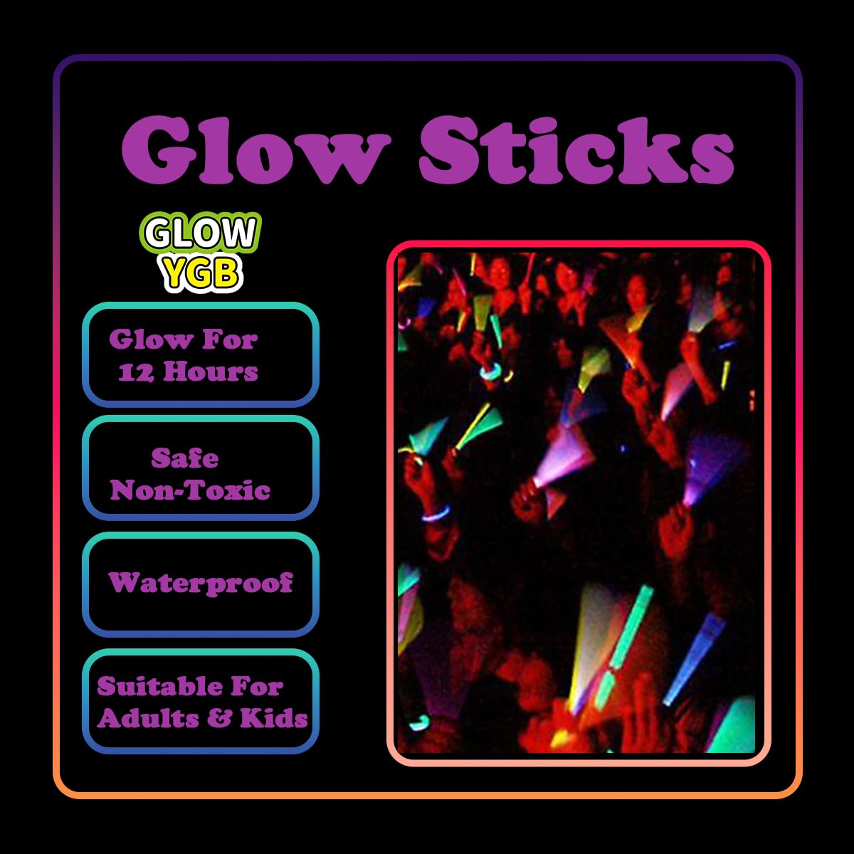 Glow Sticks in The Dark Party Supplies, 12 Hours Duration Emergency Glow Sticks Bulk Party Pack