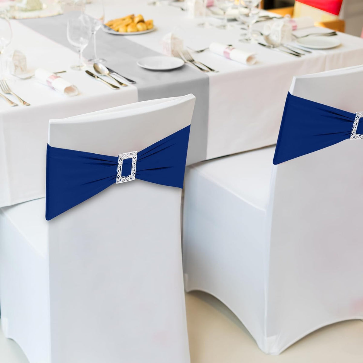 Joccun 30 PCS Spandex Chair Sashes Bows Stretch Chair Cover Band with Buckle Slider Universal