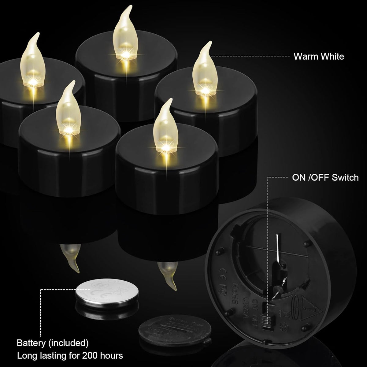Battery Operated LED Tea Lights: 50PACK Flameless Votive Candles Lamp Realistic and Bright