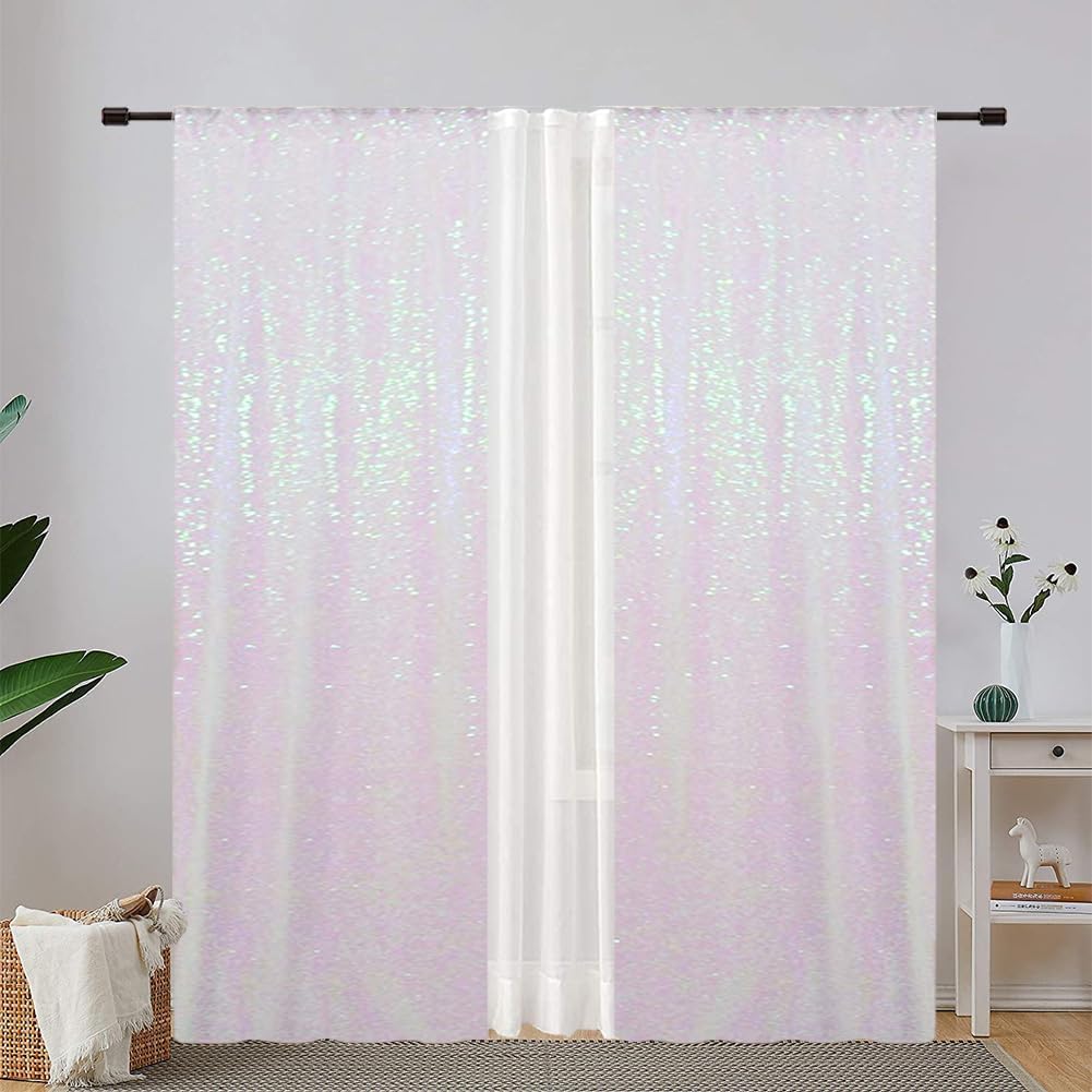 Eternal Beauty Sequin Backdrop Curtains, 2x8 Ft-2 Panels White Iridescent Back Drop for Shimmer