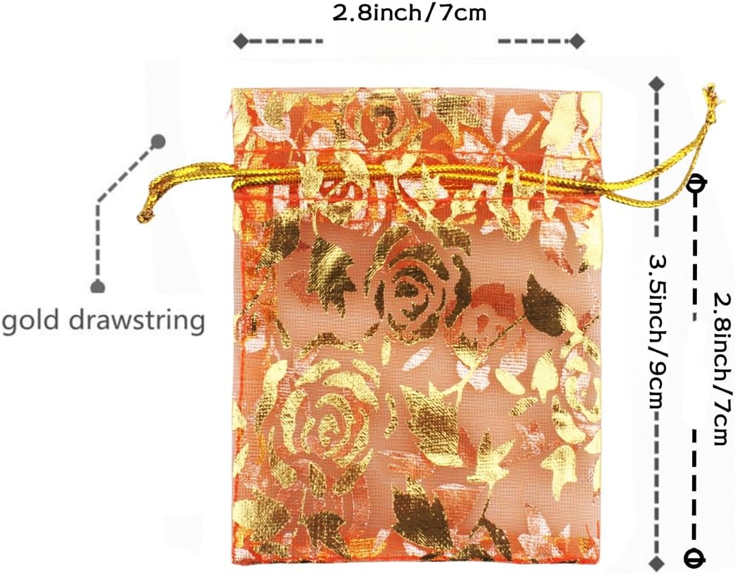 QIANHAILIZZ 100 Pack 2.8 x 3.5 Inch Flower Heart Organza Jewelry Gift Pouch Candy Pouch Drawstring