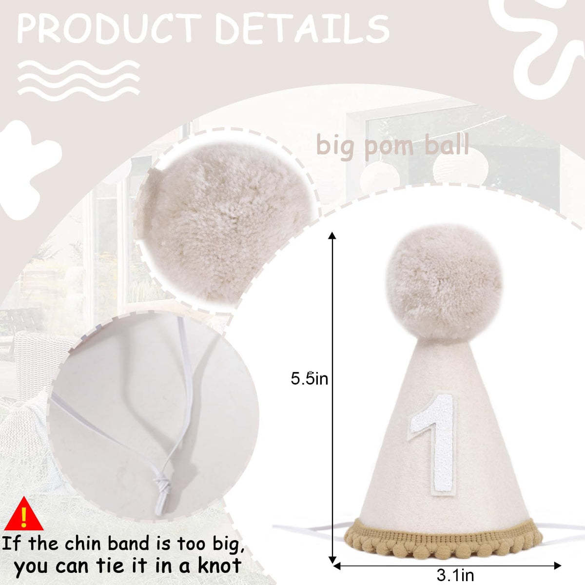 MAMUXI Natural Boho Birthday Hat - 1st Birthday Hat,Natural Boho First/1st Birthday