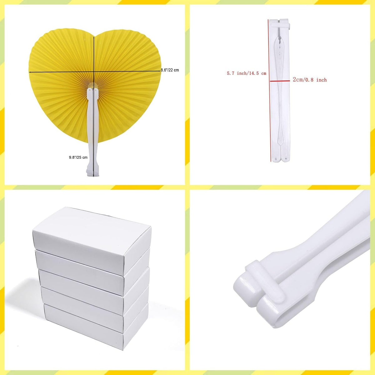 12 Packs Decorative Paper Folding Hand Fans Handheld,Yellow Heart Foldable Wedding Fans Chinese and