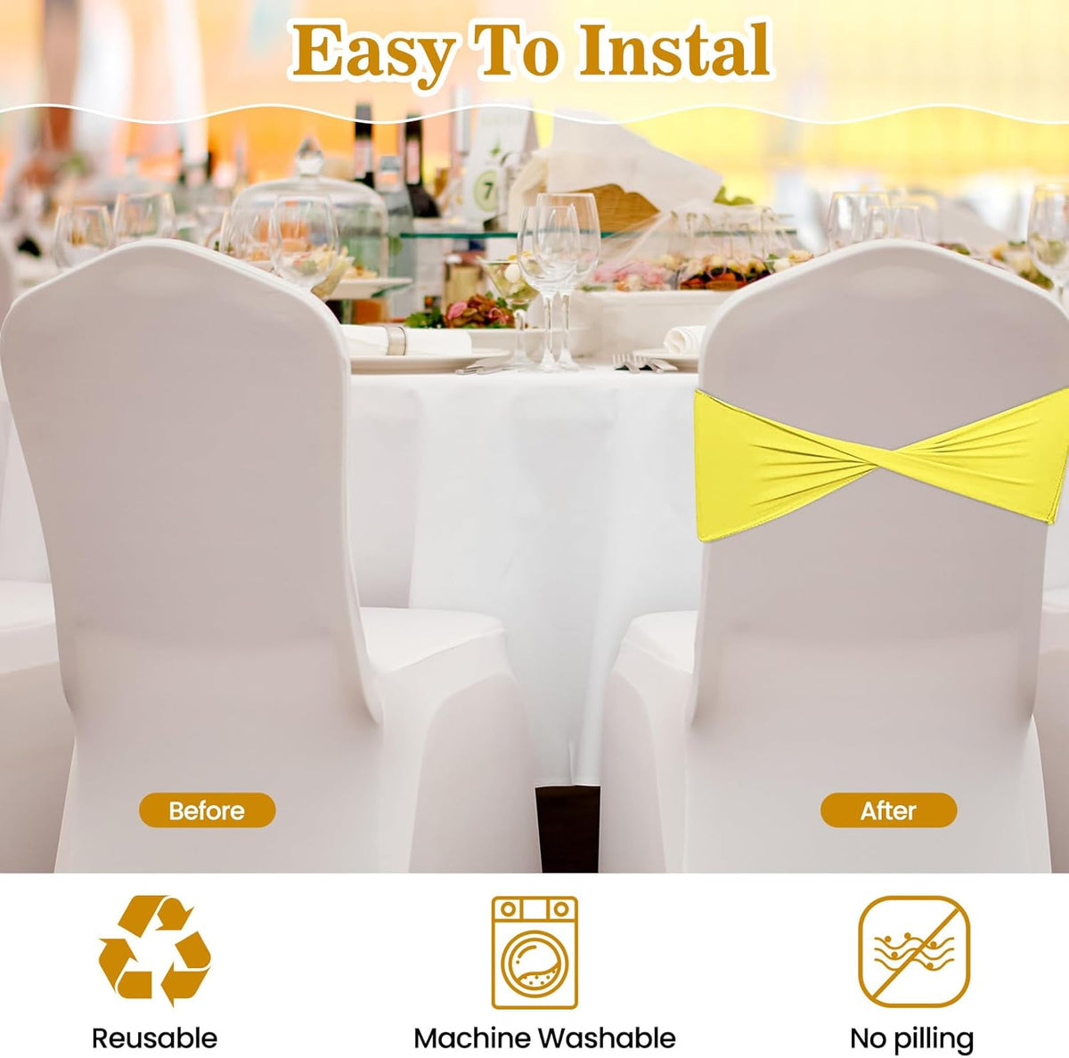 Kinlop 50 Pcs Spandex Chair Sashes Bows Chair Bands Slider Sashes for Covers Elastic Bands Ties