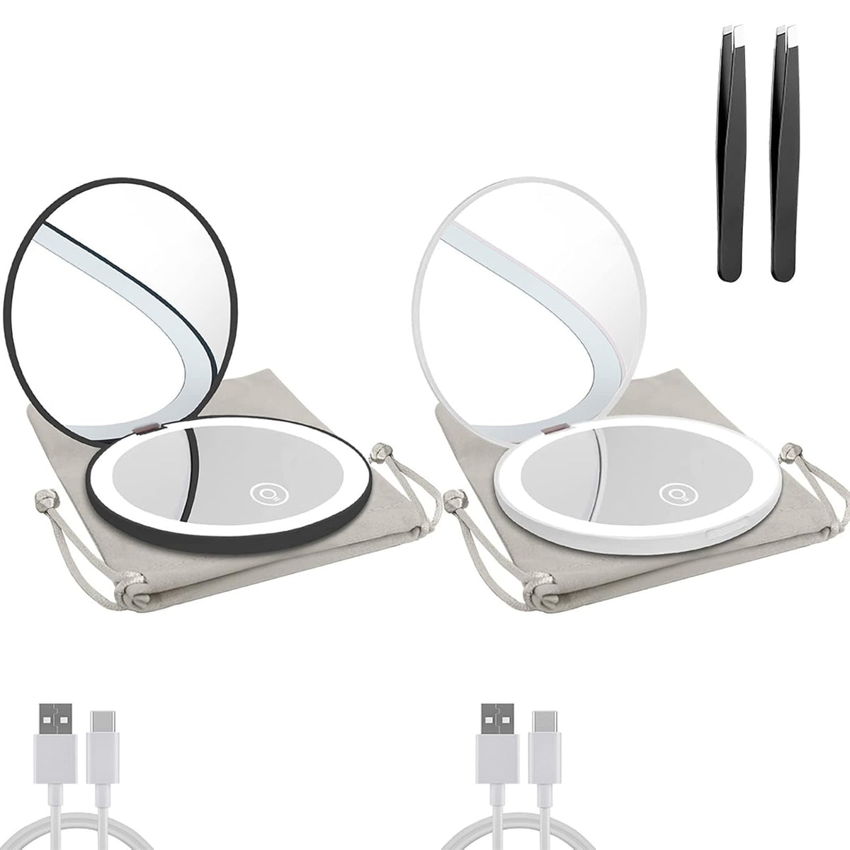 Compact Mirror with LED Light,1x/10x Magnifying Rechargeable Mirror,3.5in, Dimmable Travel Mirror