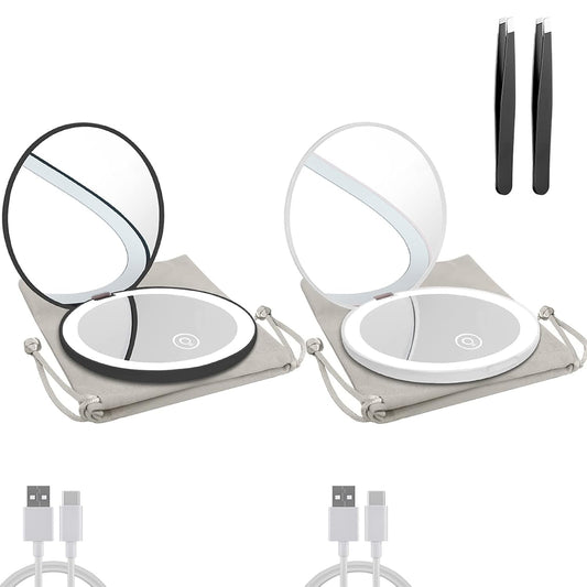 Compact Mirror with LED Light,1x/10x Magnifying Rechargeable Mirror,3.5in, Dimmable Travel Mirror