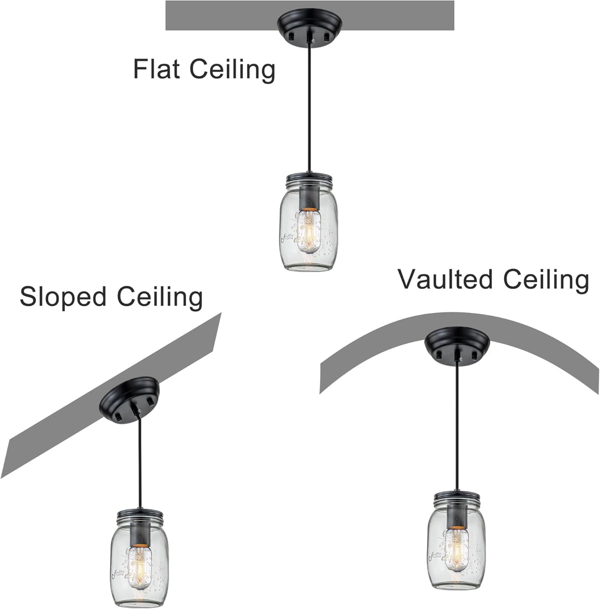 Kitchen Island Light, 1 Lights Adjustable Pendant Lighting, Glass Mason Jar Hanging Lamp(2 Pack)