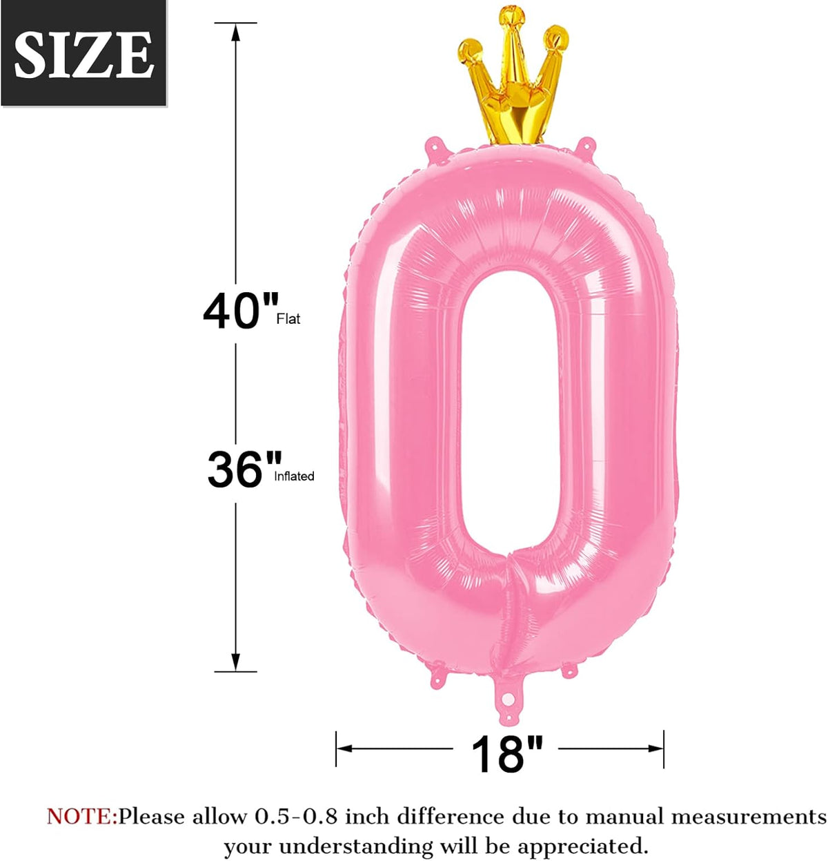 Pink Crown 40 Inch 0 Number Balloons, 0 Decorations for 10 20 30 40 50 60 70 80 90 100 Birthday