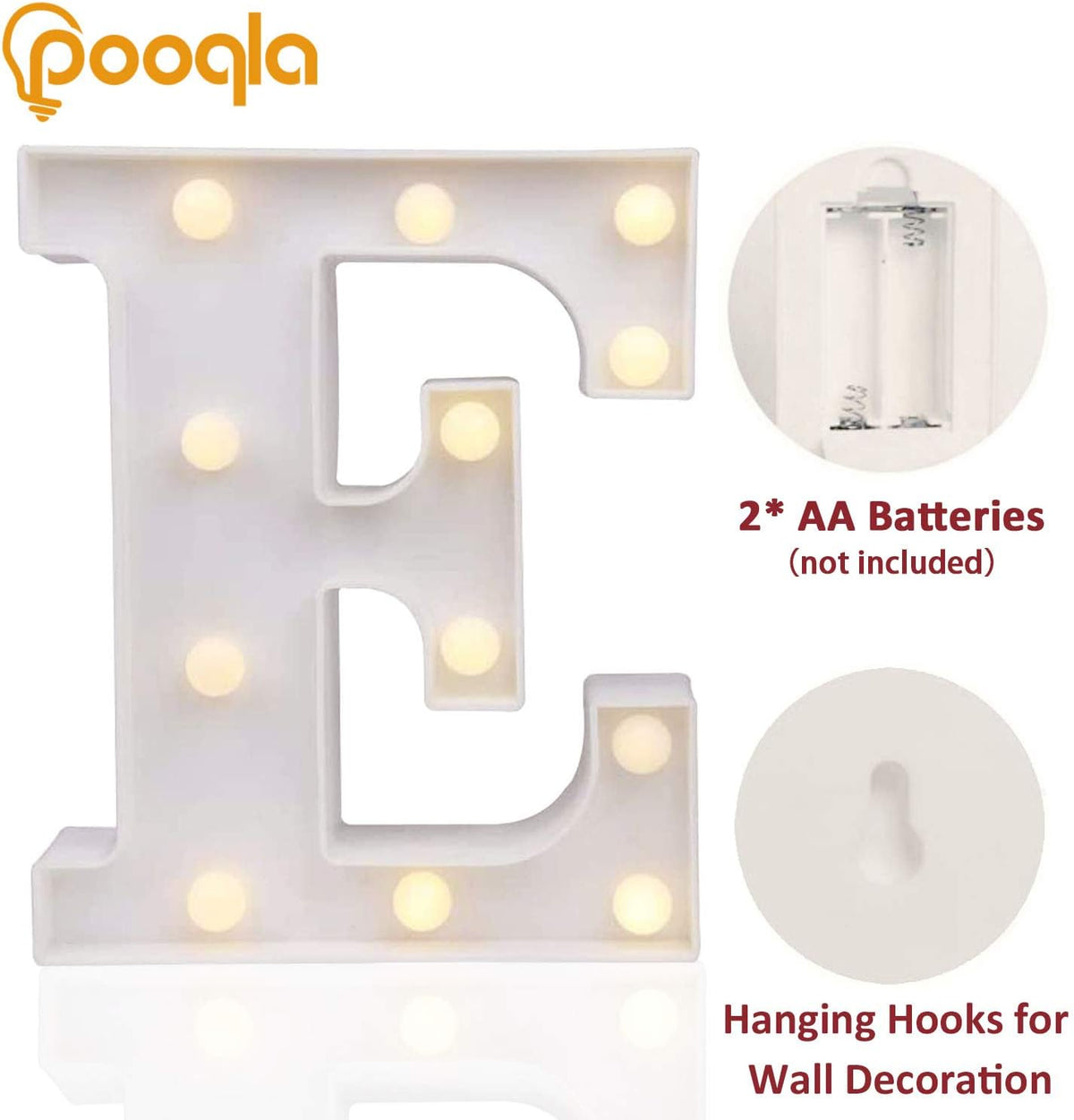 Pooqla LED Marquee Letter Lights Sign, Light Up Alphabet Letter for Home Party Wedding Decoration E