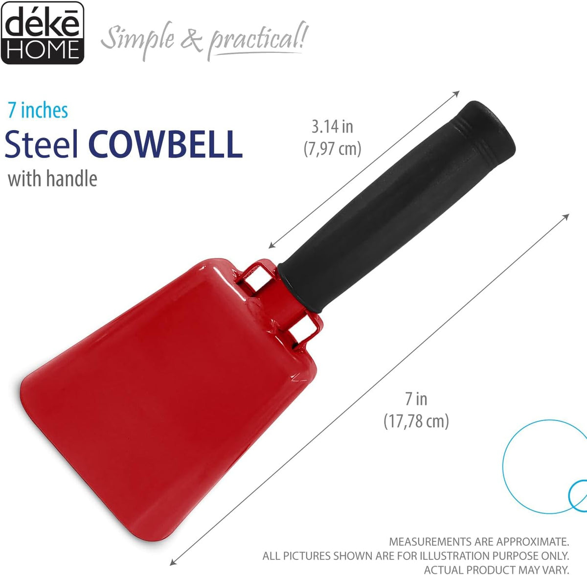 Deke Home - 2 Pack 7 Inch Steel Cowbells with Handle, Loud Noise Makers for Football, Sports