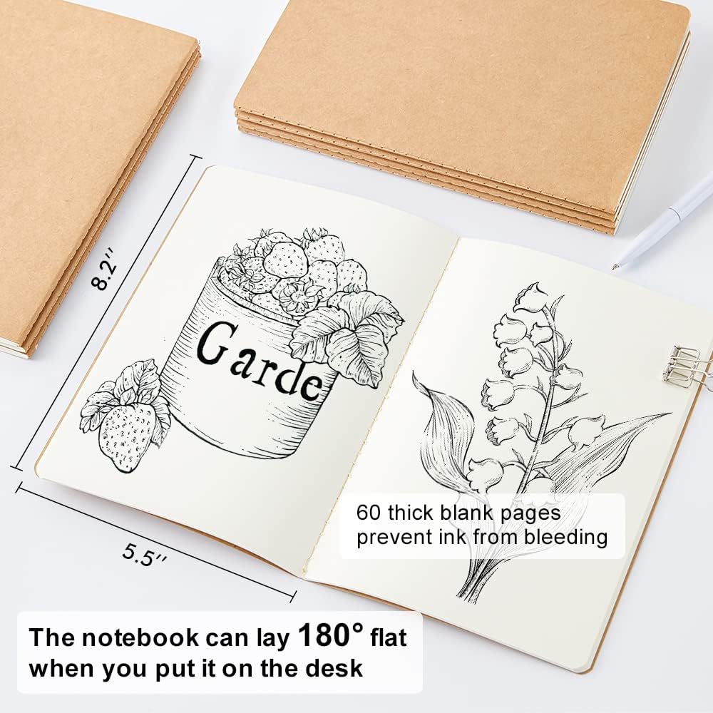 feela 15 Pack Blank Kraft Notebooks, Unlined Sketchbook Note Pad Travel Journal for Drawing