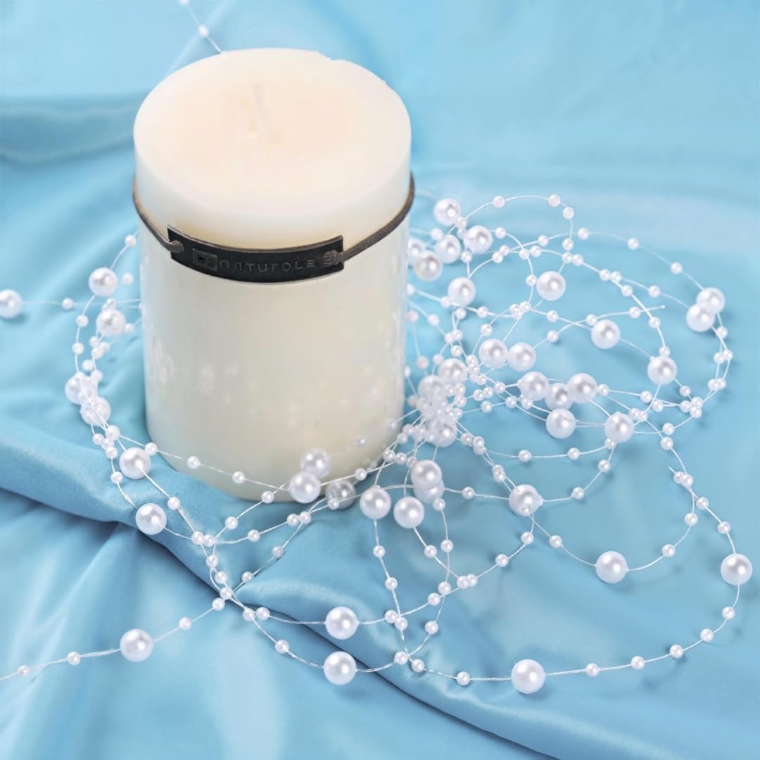 DomeStar 200FT White Pearls String, Artificial Pearl Strand Beaded Wire, for Home Decor, Garland