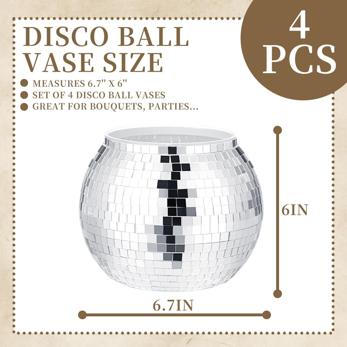 4 Pcs Disco Ball Vases,Plastic Disco Ball Centerpieces 6" X 6.7" Disco Ball Decor Silver Mirror