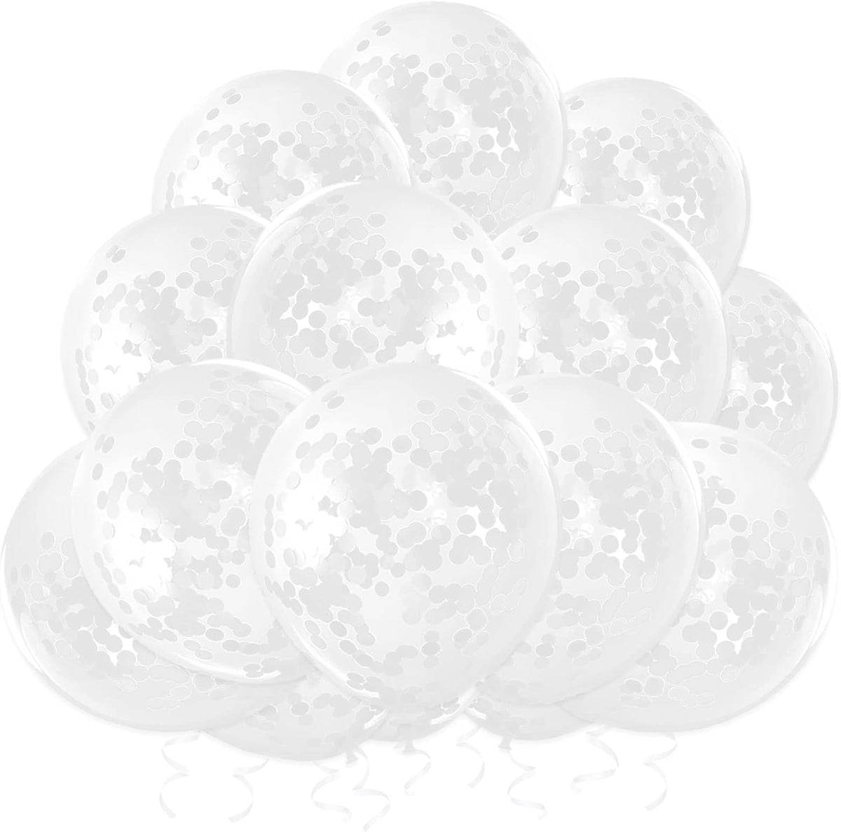 White Confetti Balloons, 25 Pcs Thickened 12 Inch Clear Latex Balloon with Confetti Inside for