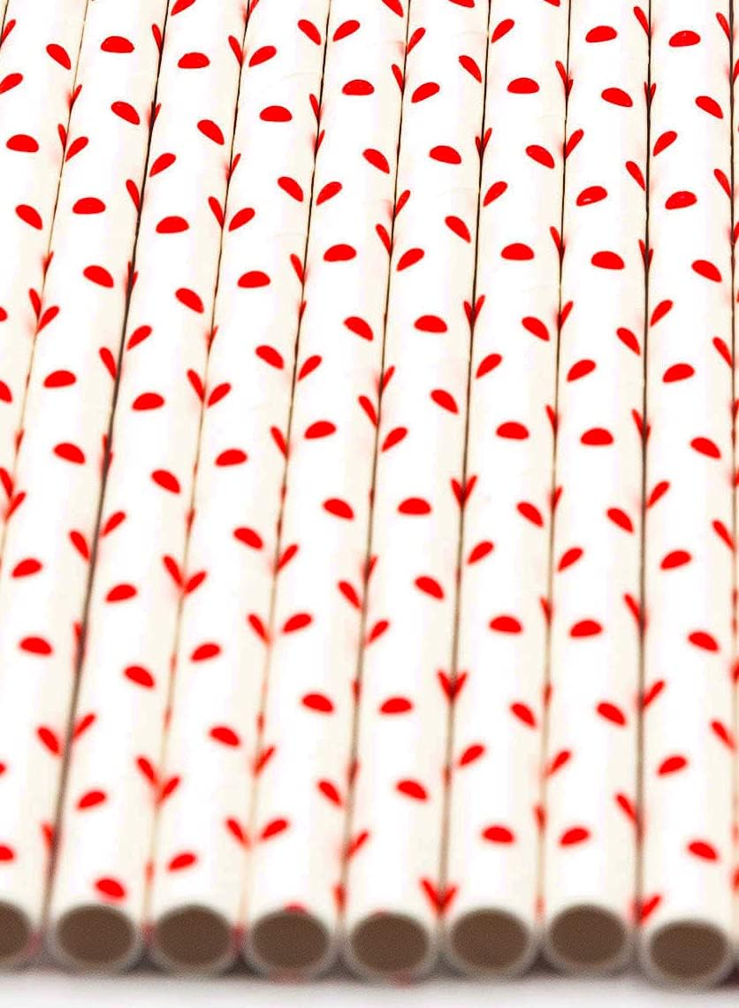 Pack of 900 Red Polka Dot Biodegradable 4-Ply Paper Drinking Straws (Compostable, Non-toxic