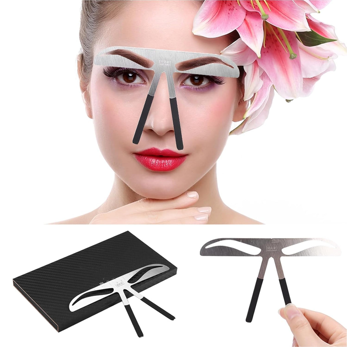 Brrnoo 4-in-1 Eyebrow Measuring Tool Shaping Stencil, Adjustable Ruler for Permanent Makeup