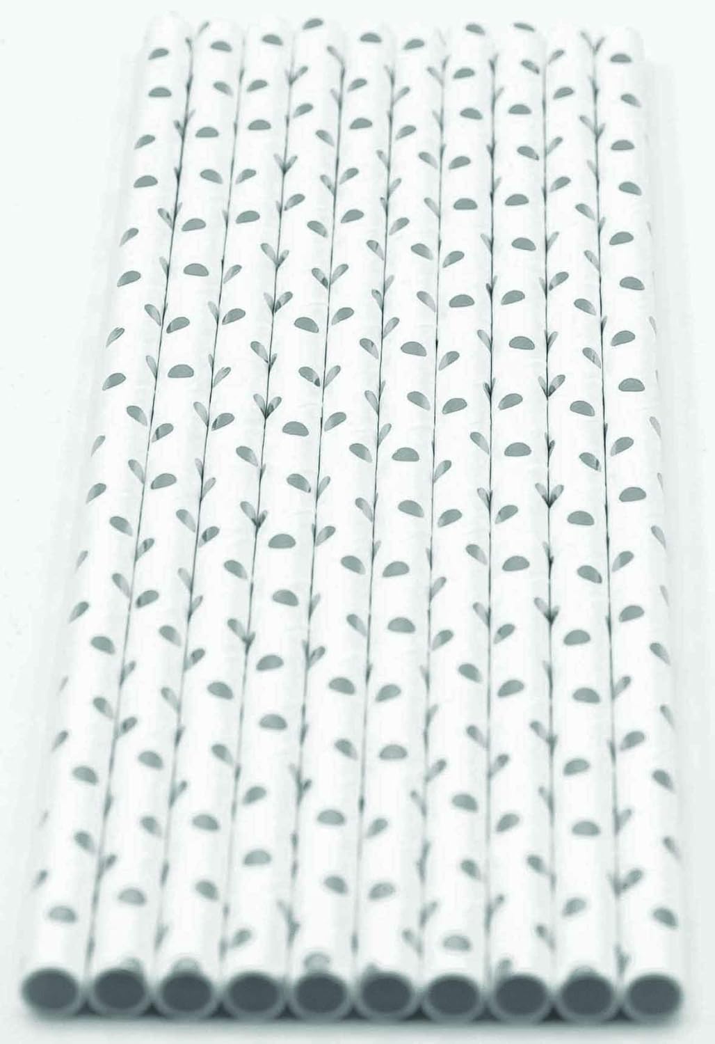 Pack of 300 Silver Polka Dot Foil Biodegradable 4-Ply Paper Drinking Straws (Compostable