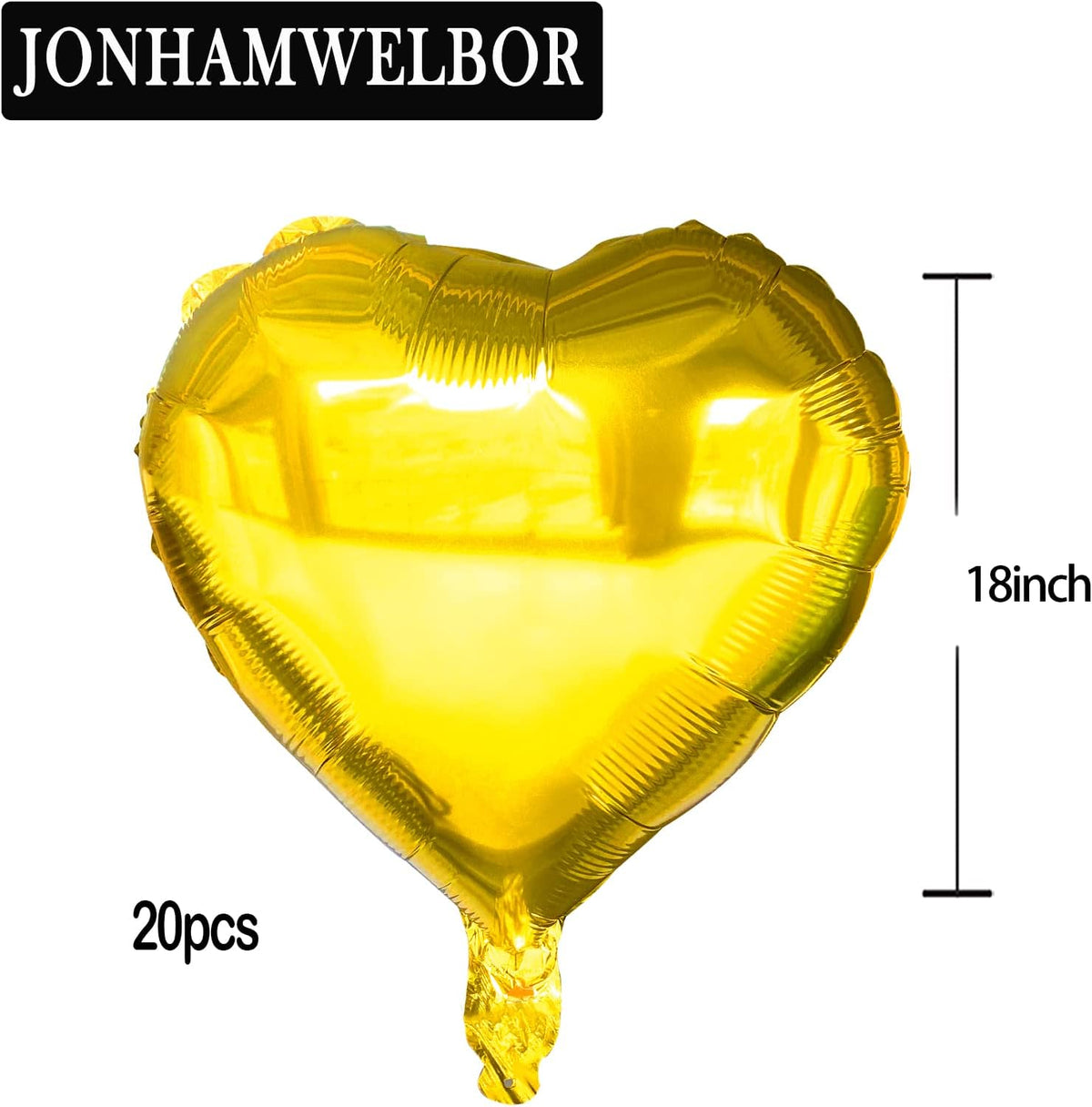 Jonhamwelbor 20Pcs 18 inch Gold Foil Mylar Heart Shape Balloons Decorations Valentines Birthday