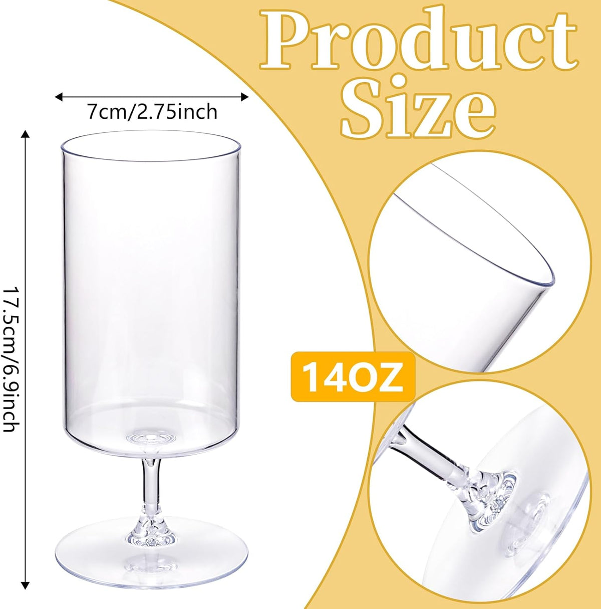 Ciaell 12 Pack Clear Plastic Wine Goblets - 14 Oz Plastic Wine Glasses with Short Stem - Disposable