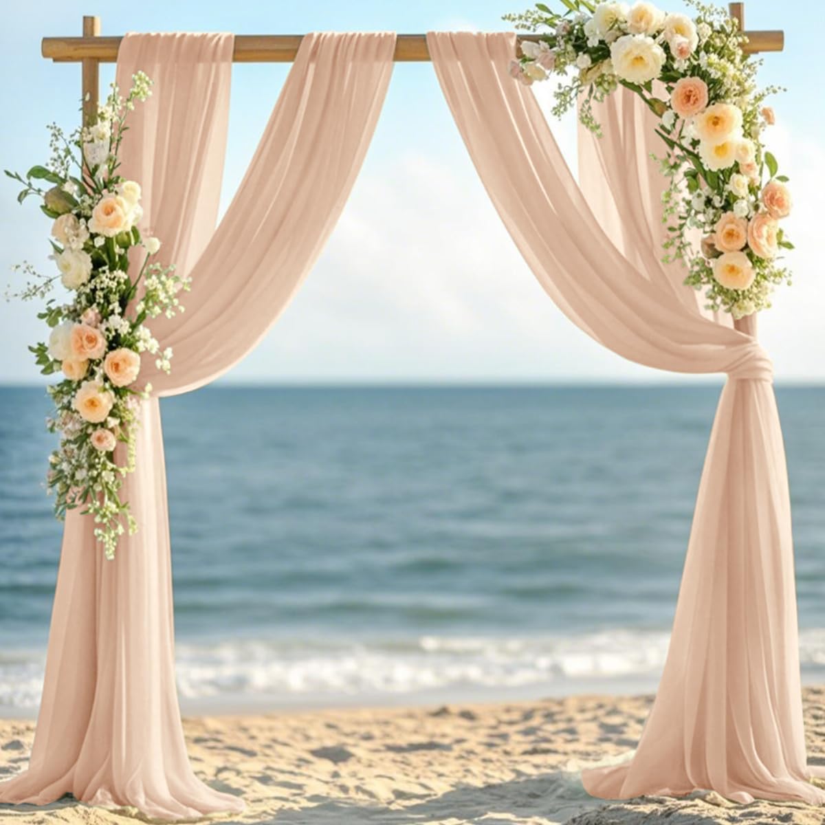 Nude Fall Elegant Arch Draping Fabric 2 Panels Outdoor 29" × 20Ft Sheer Chiffon Curtain Drapes for
