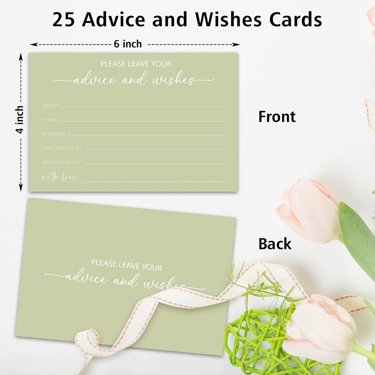 Green Advice and Wishes Card, Advice Cards for The Bride and Groom, Bridal Shower,Wedding or Baby