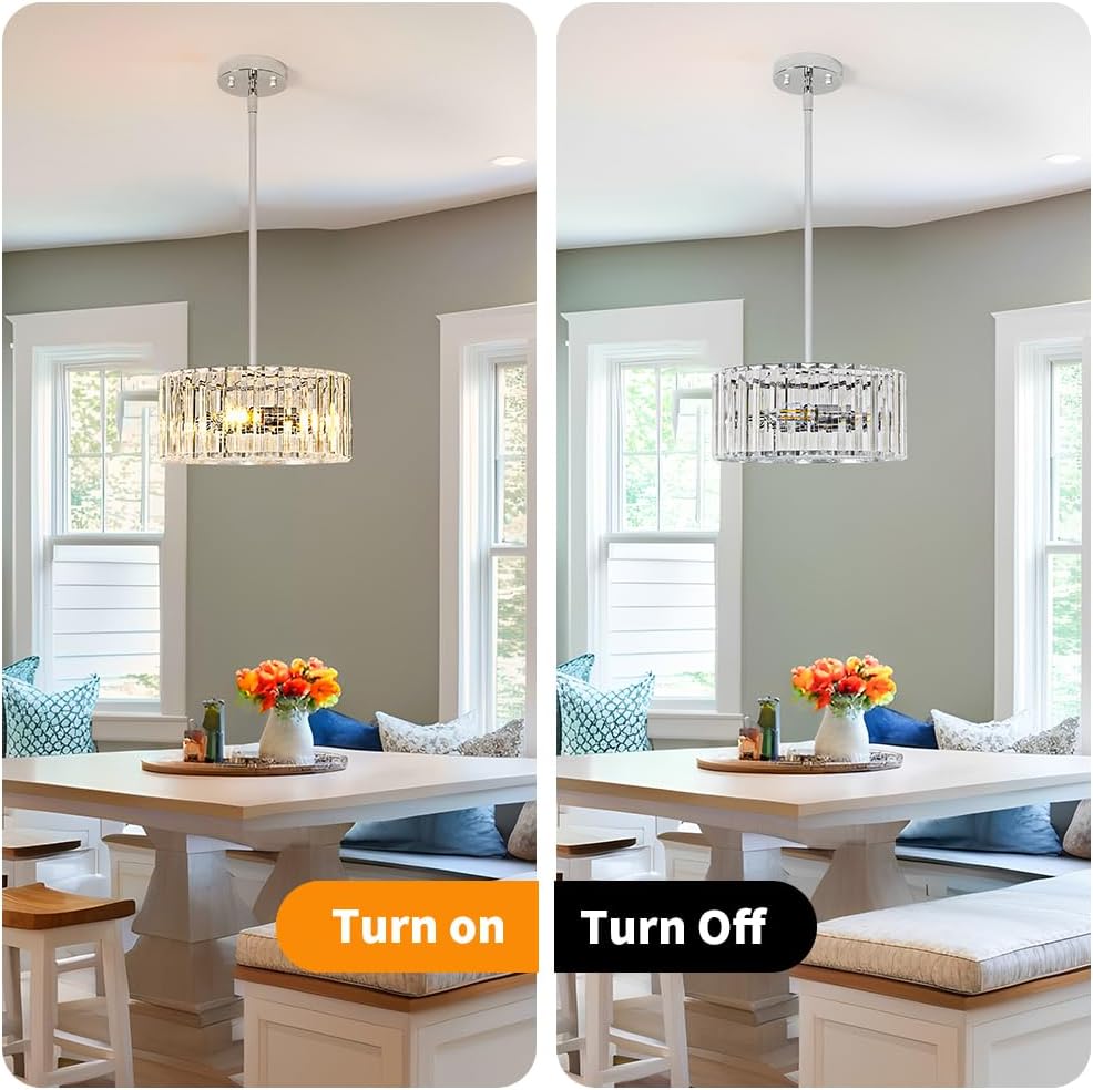 Modern Crystal Chandelier for Dining Room, Chrome Semi Flush Mount Ceiling Light Fixtures, Round