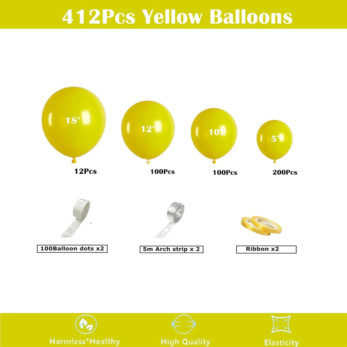 412pcs Yellow Balloon Garland Arch Kit 18 12 10 5 Inch Different Sizes Matte Latex Balloons for