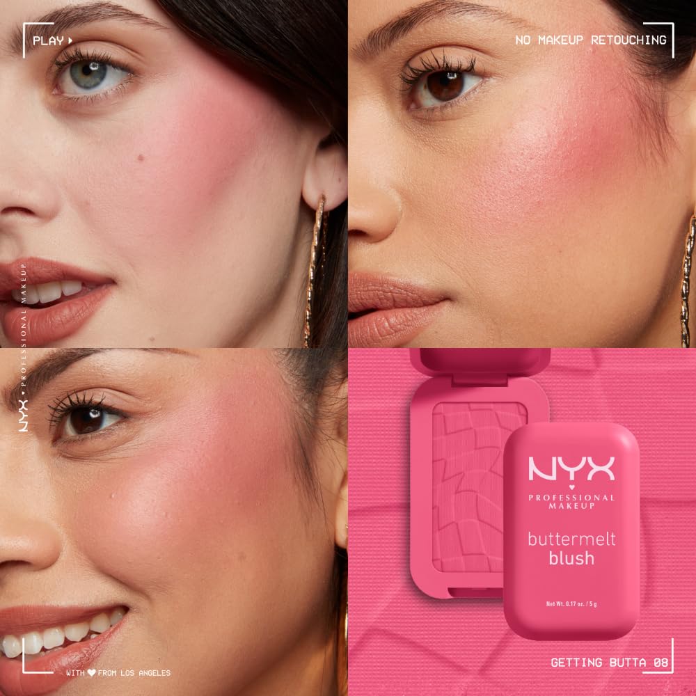 NYX PROFESSIONAL MAKEUP Buttermelt Powder Blush, Fade and Transfer-Resistant Blush, Up to 12HR Make