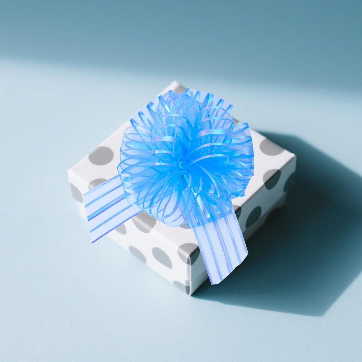6 Pcs 6 Inch Light Blue Organza Pull Bow – Perfect for Wedding Decoration, Gift Wrapping Baskets
