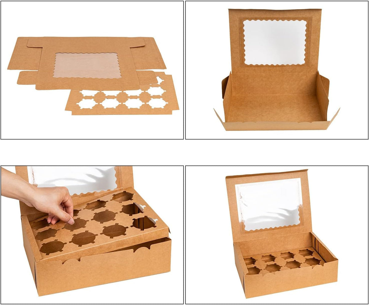 Rarapop 25 Pack Cupcake Boxes Hold 12 Standard Cupcakes, Food Grade Cupcake Holders Bakery Carrier