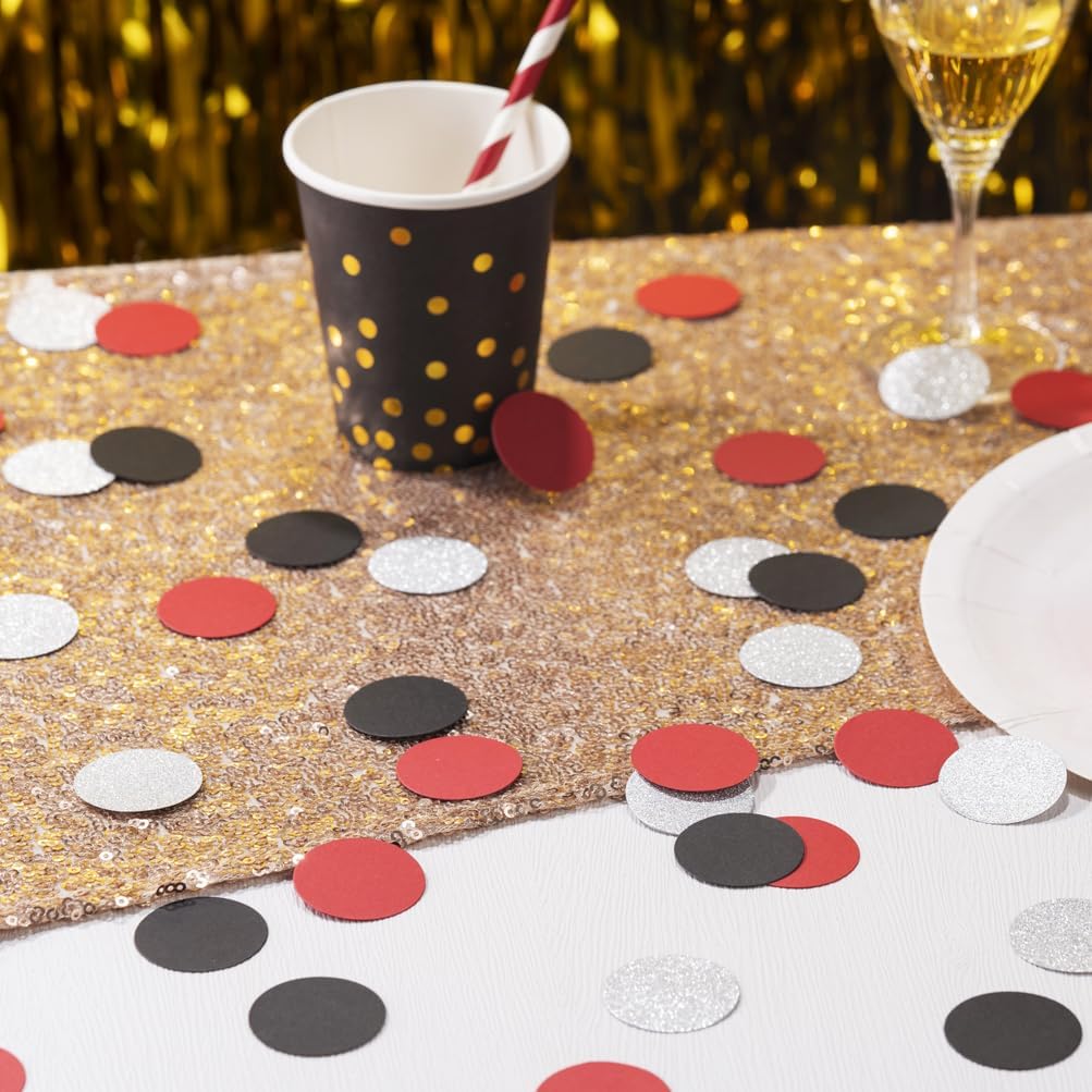 Silver Black and Red Confetti Table Decoration for Birthday Retirement Halloween Graduation Theme