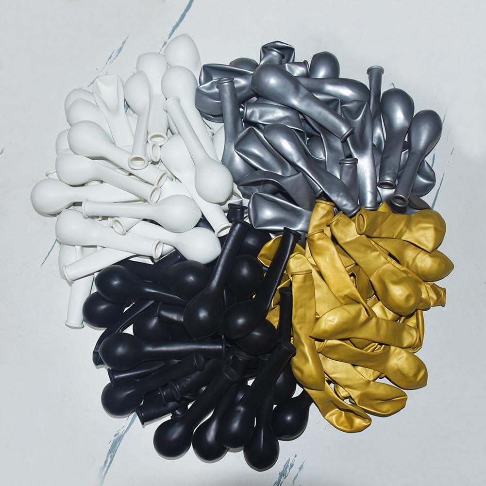 300 Pcs Gold Silver and Black White 5 Inch Balloons Metallic Chrome Shiny Assorted Colors Latex