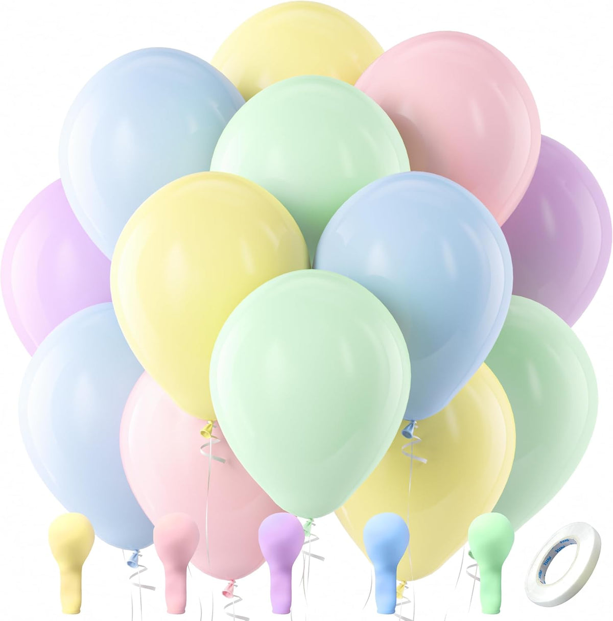 Bezente Pastel Balloons Latex Party Balloons, 100 Pack 12 inch Round Helium Multicolor Macaron
