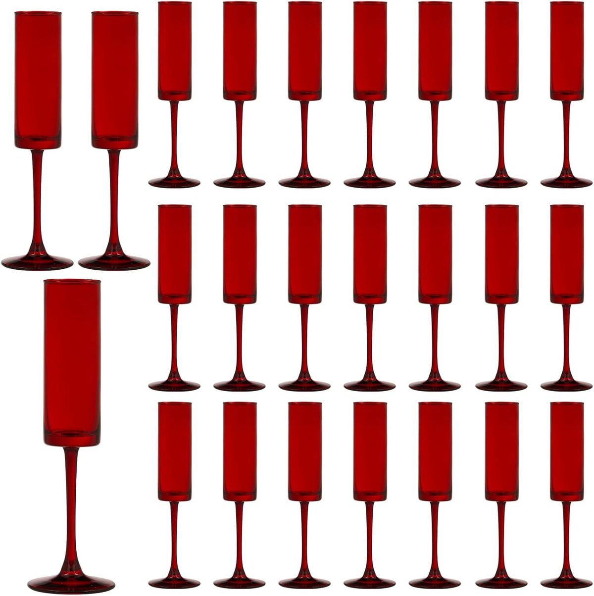 24 Pieces Red Champagne Flutes 6 OZ Straight Sided Wine Glasses Champagne Long Stem Drinking