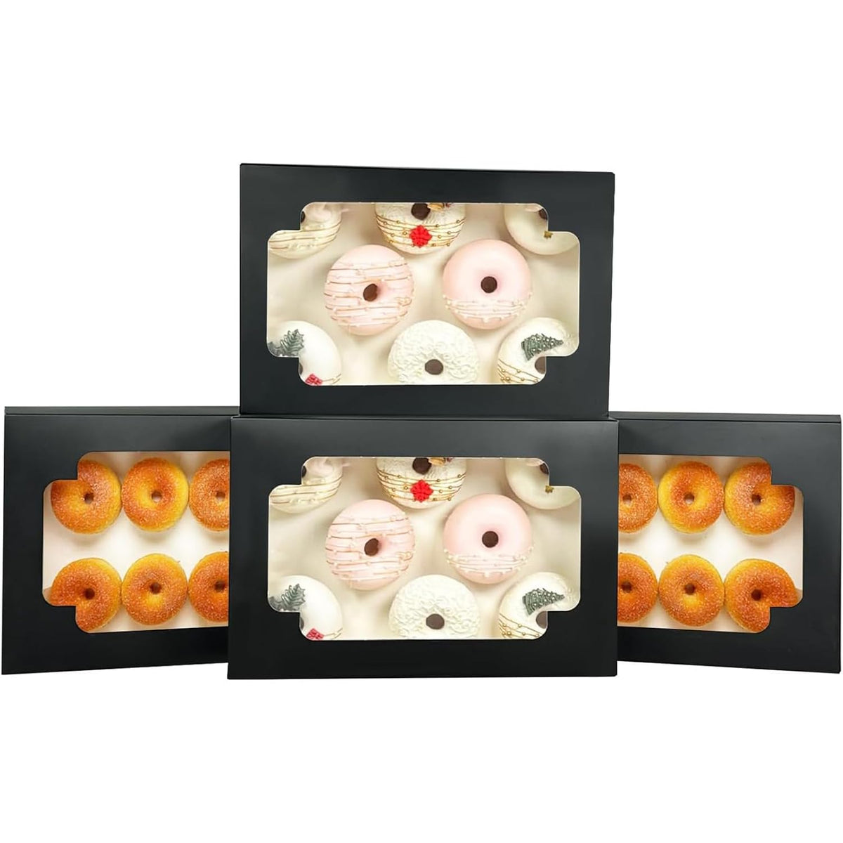 qiqee Auto-pop up Black Cookie Box with Window 12x8x2.5 inch 32 Packs Two Uses One Second Folding