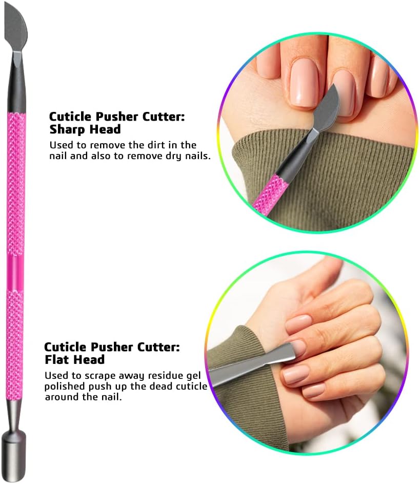 Professional Cuticle Trimmer with Cuticle Pusher Nail Cuticle Remover Nipper Silver Stainless Steel