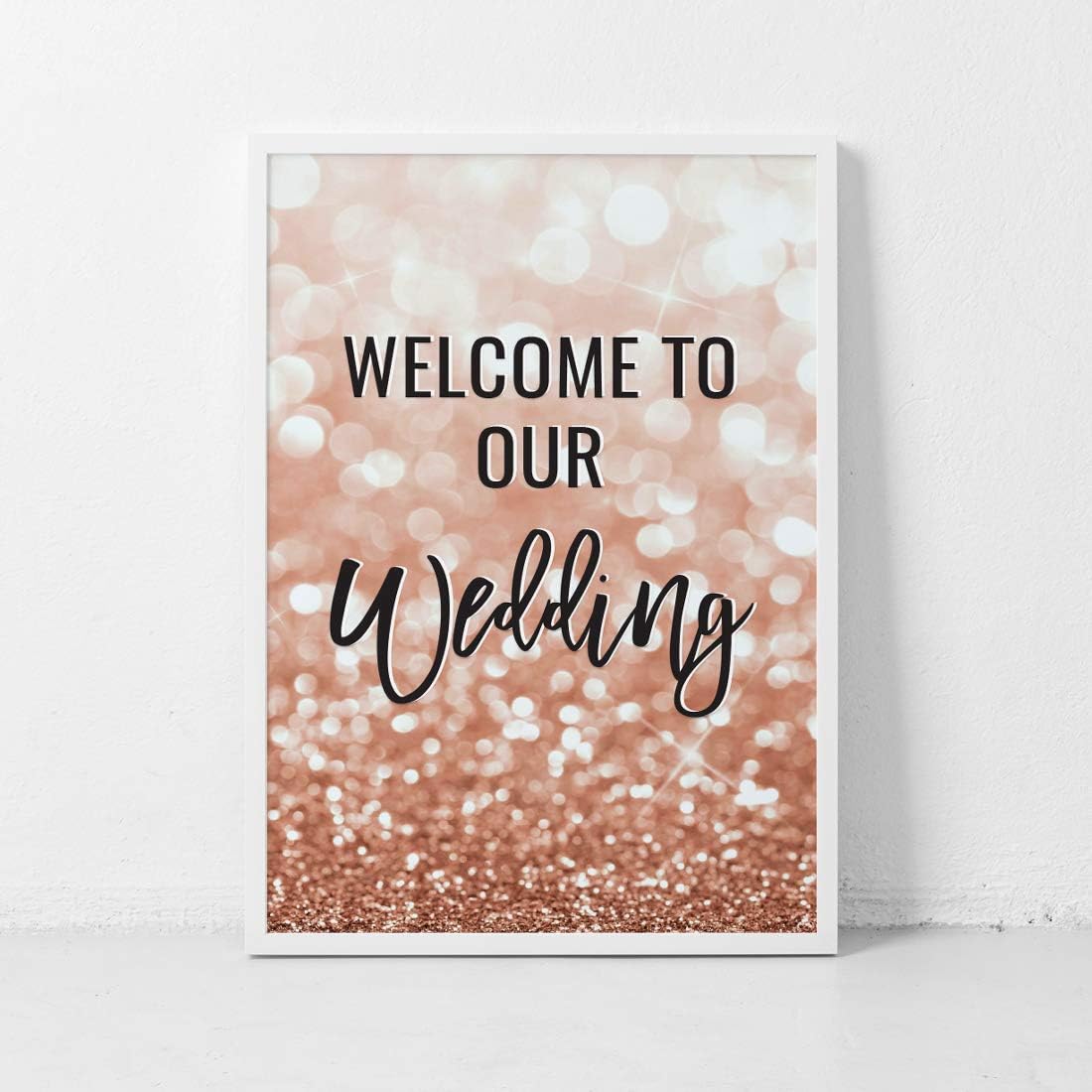 Andaz Press Extra Large Wedding Easel Board Party Sign, 12x18-inch, Glitzy Faux Rose Gold Glitter
