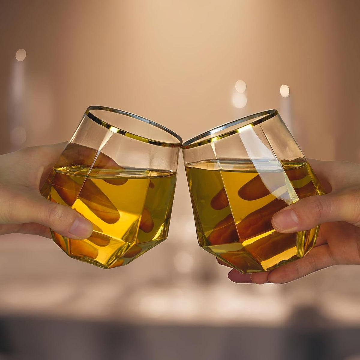 Goodluck 40 PCS Diamond Stemless Plastic Wine Whiskey Glasses, 12 Oz Disposable Cocktail Glasses